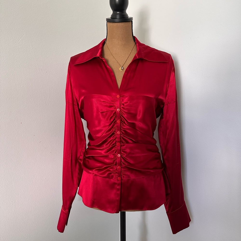 Red Satin Women's Blouse
